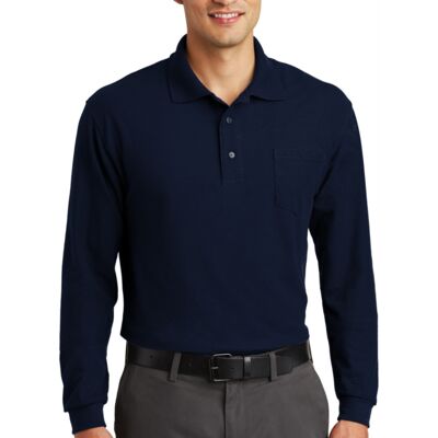 Long Sleeve Silk Touch Polo with Pocket Thumbnail